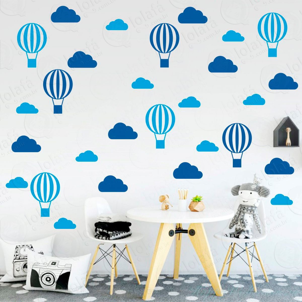Adesivos Nuvens e Balões 56 Peças Adesivos para Quarto de Bebê Infantil Mod:62