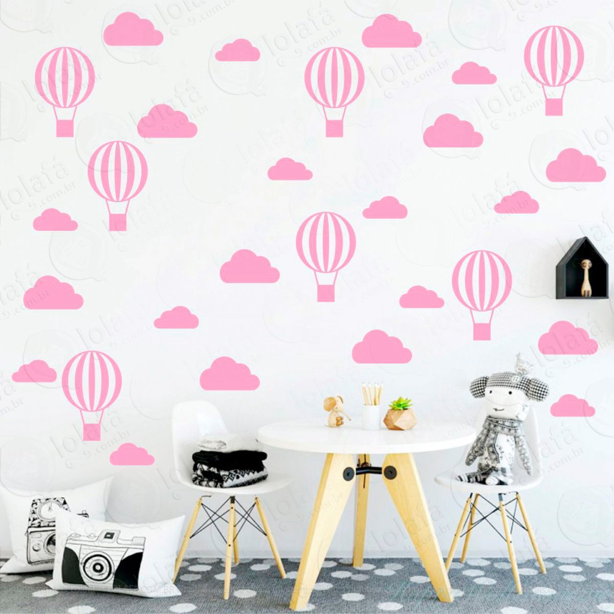 Adesivos Nuvens e Balões 56 Peças Adesivos para Quarto de Bebê Infantil Mod:65
