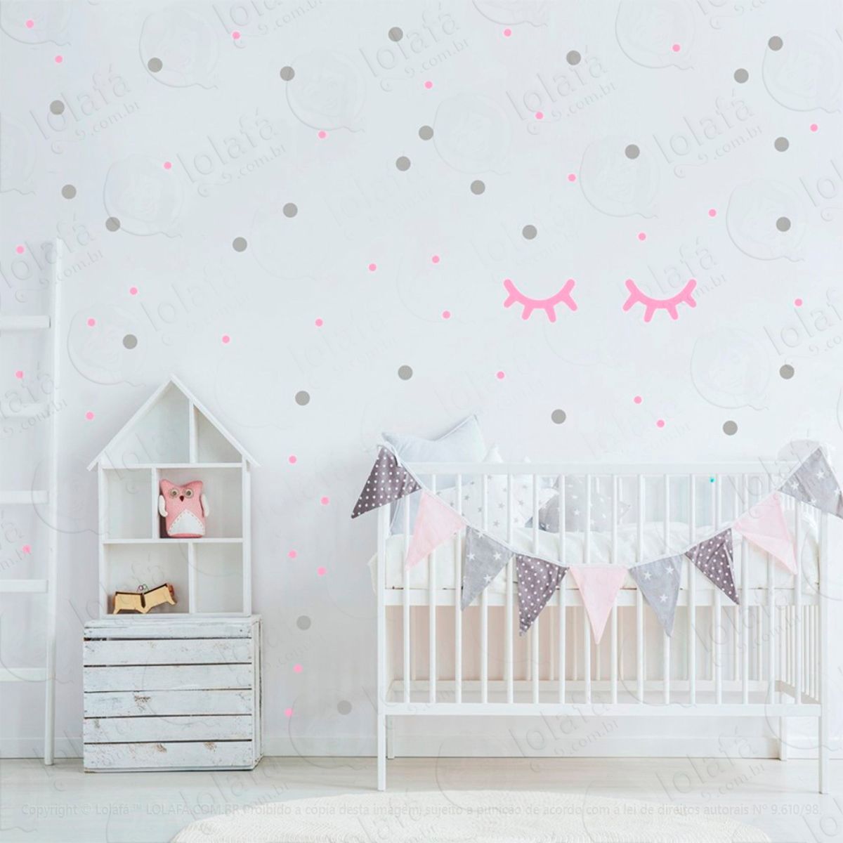 Adesivos Cílios e Bolinhas 187 Peças Adesivos para Quarto de Bebê Infantil Mod:102