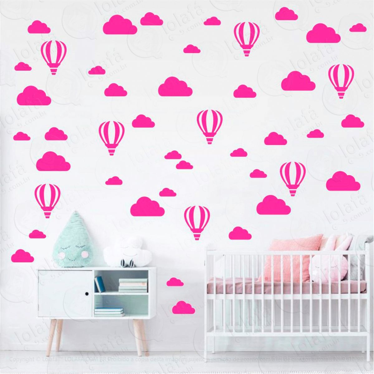 Adesivos Balões e Nuvens 66 Peças Adesivos para Quarto de Bebê Infantil Mod:154