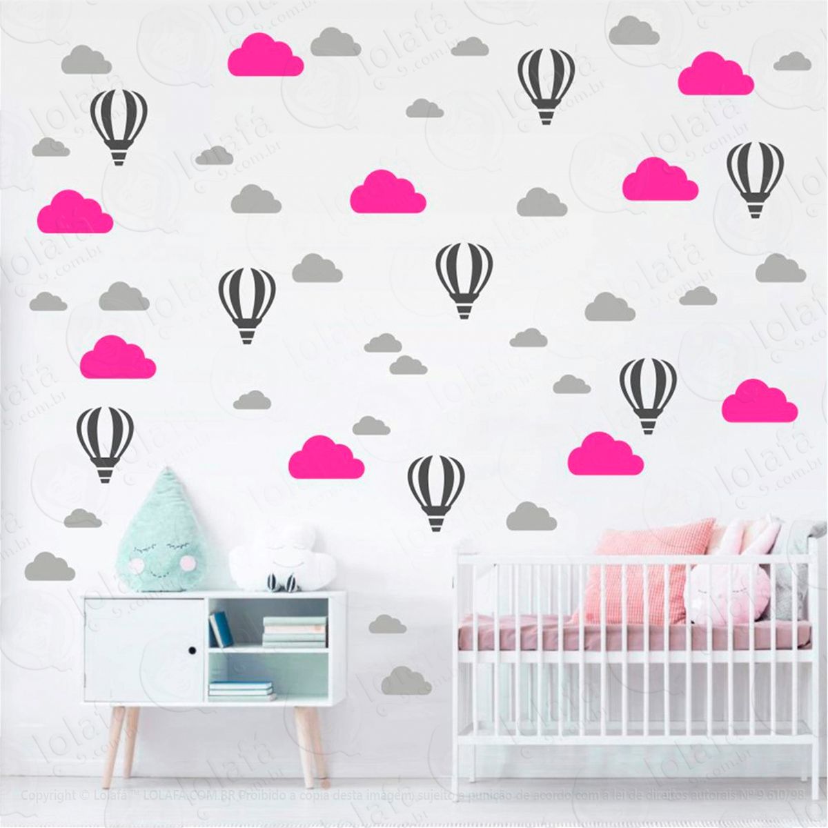 Adesivos Balões e Nuvens 66 Peças Adesivos para Quarto de Bebê Infantil Mod:155