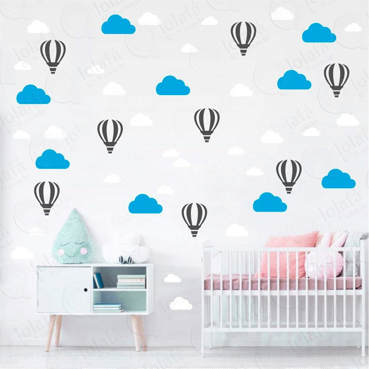 Adesivos Balões e Nuvens 66 Peças Adesivos para Quarto de Bebê Infantil Mod:156