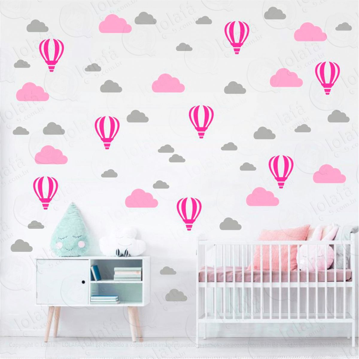 Adesivos Balões e Nuvens 66 Peças Adesivos para Quarto de Bebê Infantil Mod:157