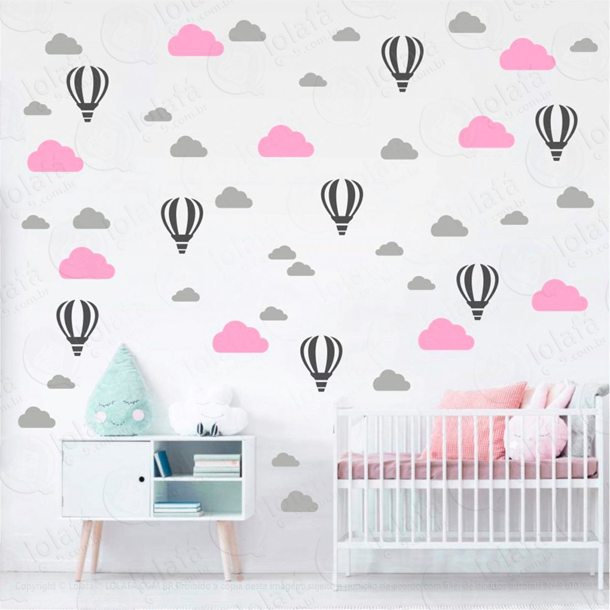 Adesivos Balões e Nuvens 66 Peças Adesivos para Quarto de Bebê Infantil Mod:158