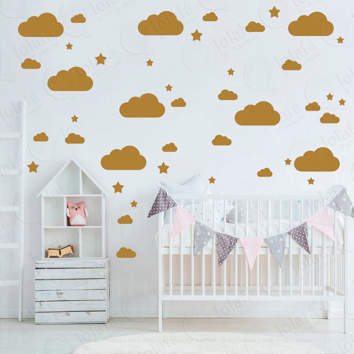 Adesivos Nuvens e Estrelas 139 Peças Adesivos para Quarto de Bebê Infantil Mod:166