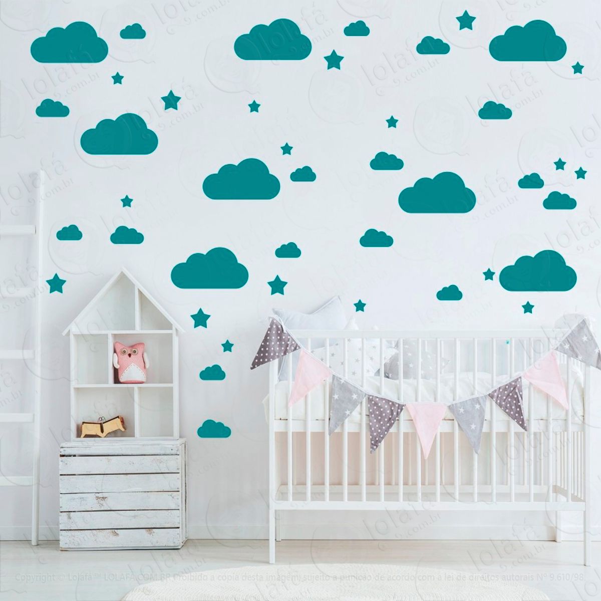 Adesivos Nuvens e Estrelas 139 Peças Adesivos para Quarto de Bebê Infantil Mod:168