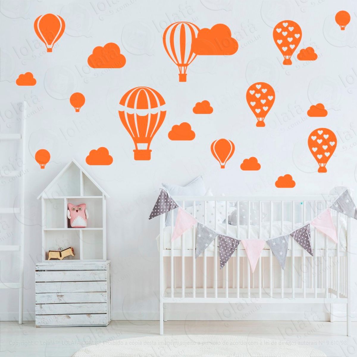 Adesivos Balões e Nuvens 28 Peças Adesivos para Quarto de Bebê Infantil Mod:169