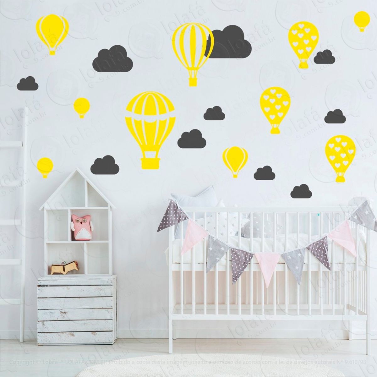 Adesivos Balões e Nuvens 28 Peças Adesivos para Quarto de Bebê Infantil Mod:170