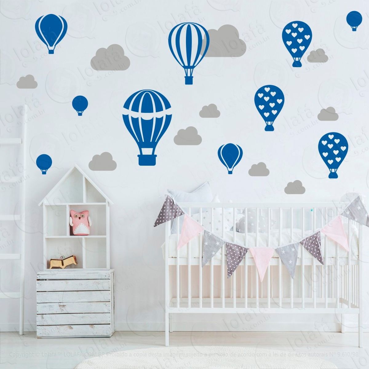Adesivos Balões e Nuvens 28 Peças Adesivos para Quarto de Bebê Infantil Mod:171