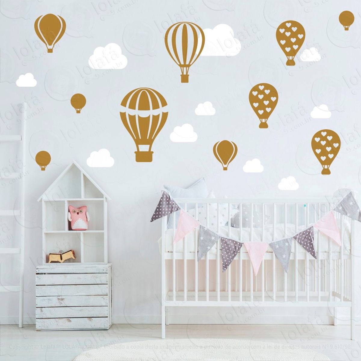 Adesivos Balões e Nuvens 28 Peças Adesivos para Quarto de Bebê Infantil Mod:172
