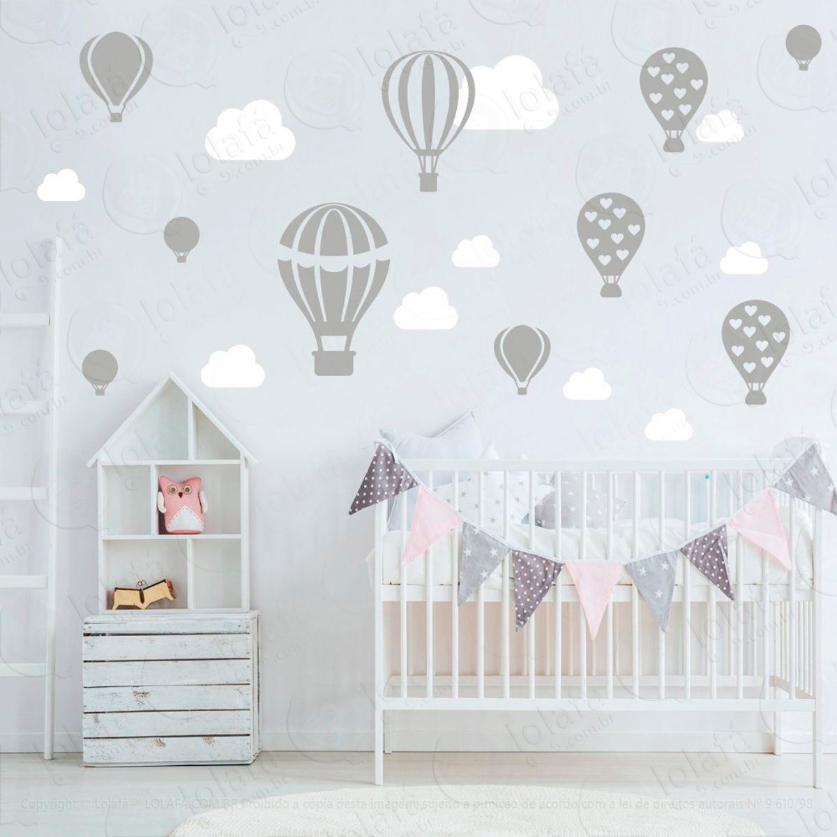 Adesivos Balões e Nuvens 28 Peças Adesivos para Quarto de Bebê Infantil Mod:173