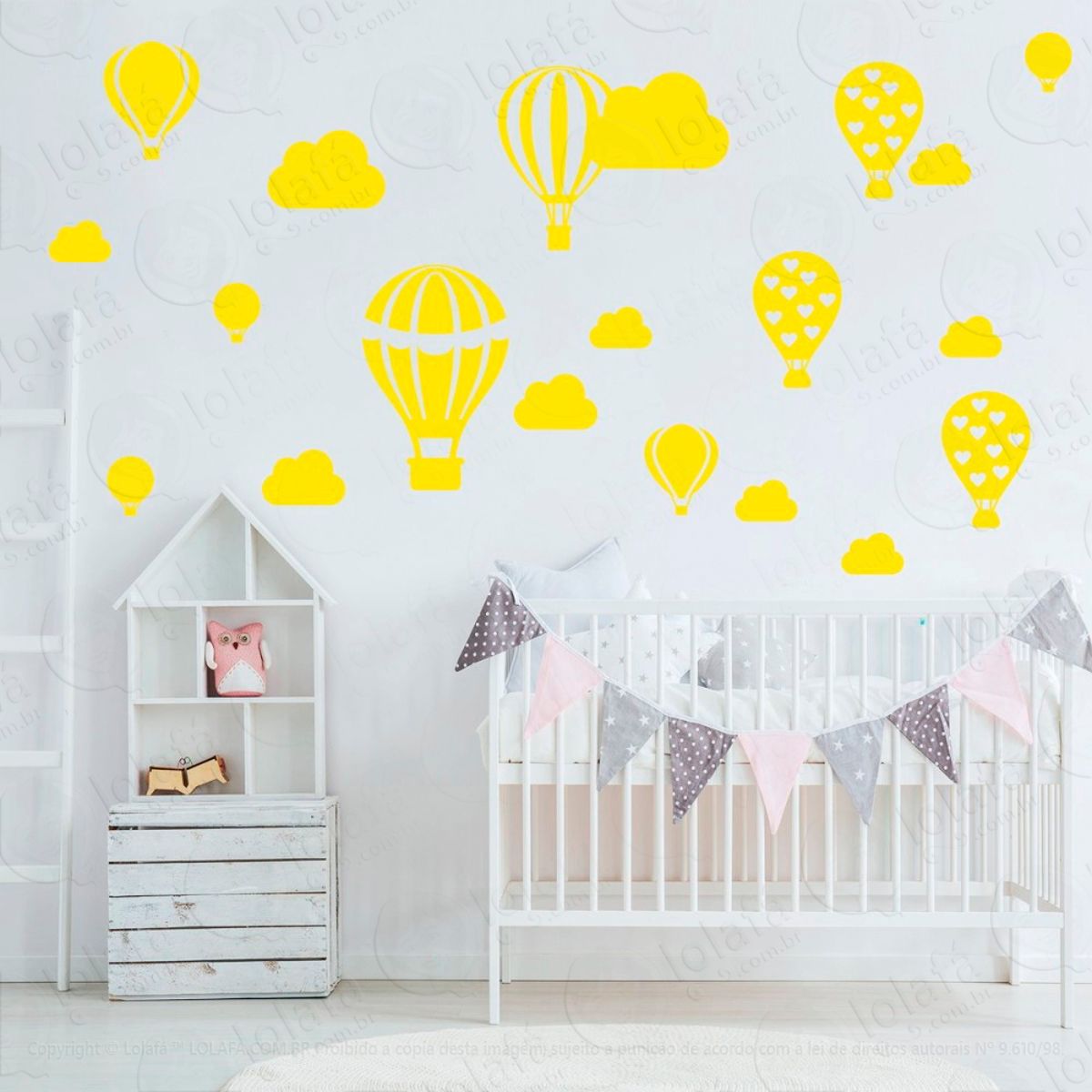 Adesivos Balões e Nuvens 28 Peças Adesivos para Quarto de Bebê Infantil Mod:174