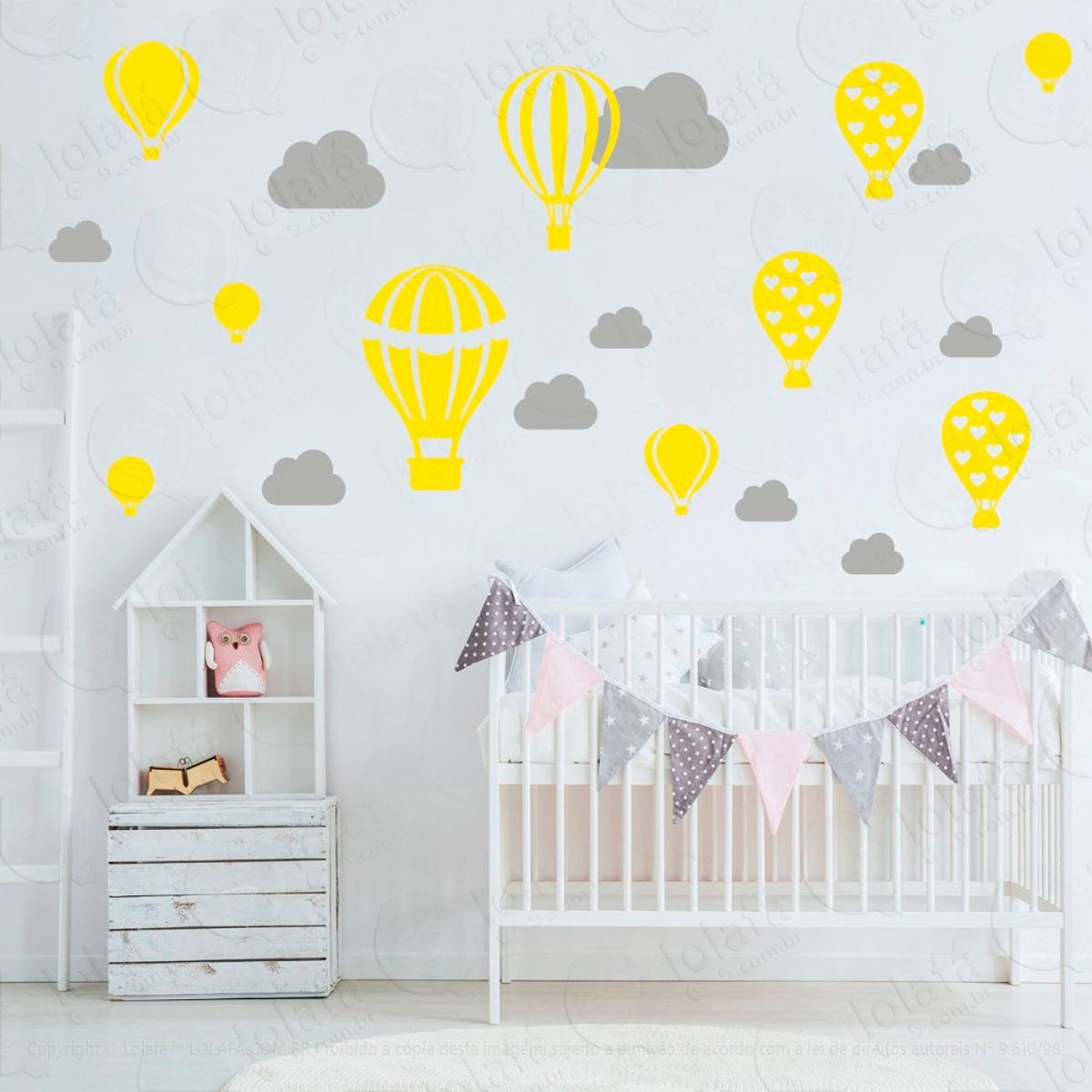 Adesivos Balões e Nuvens 28 Peças Adesivos para Quarto de Bebê Infantil Mod:175