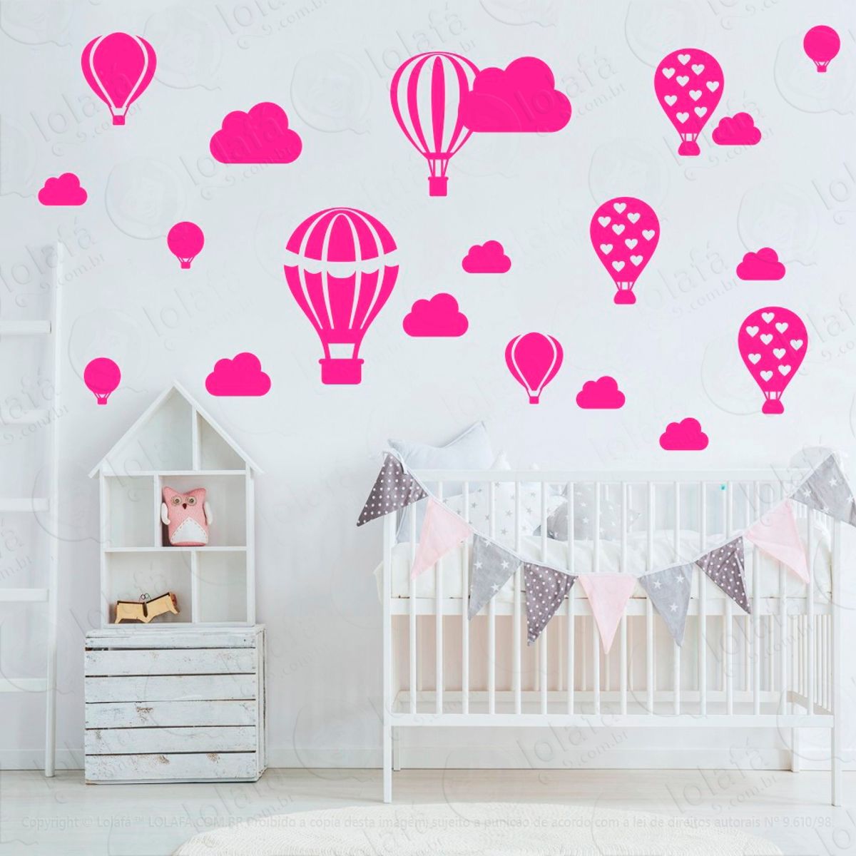 Adesivos Balões e Nuvens 28 Peças Adesivos para Quarto de Bebê Infantil Mod:176