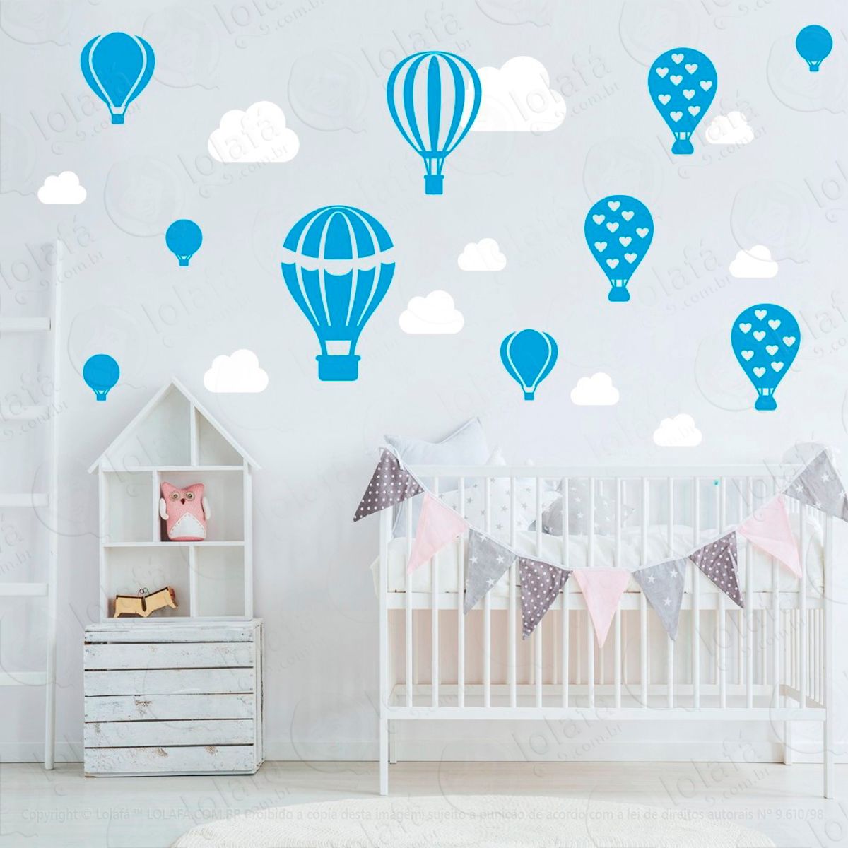 Adesivos Balões e Nuvens 28 Peças Adesivos para Quarto de Bebê Infantil Mod:177