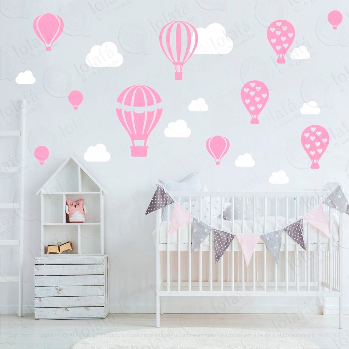 Adesivos Balões e Nuvens 28 Peças Adesivos para Quarto de Bebê Infantil Mod:178
