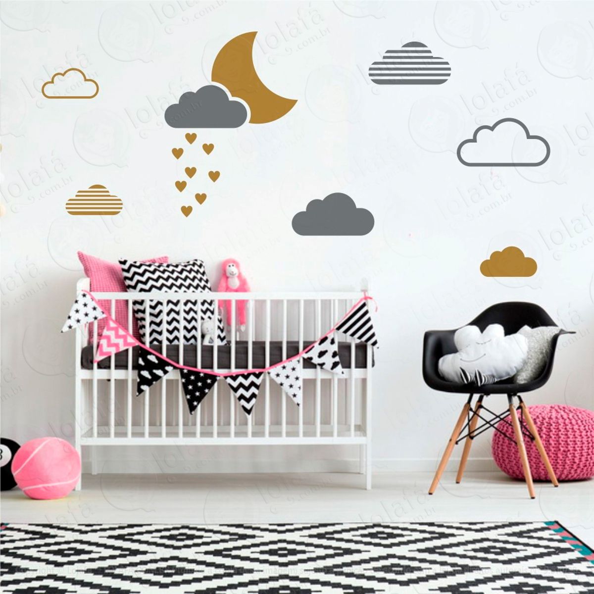 Adesivos Lua e Nuvens 15 Peças Adesivos para Quarto de Bebê Infantil Mod:232