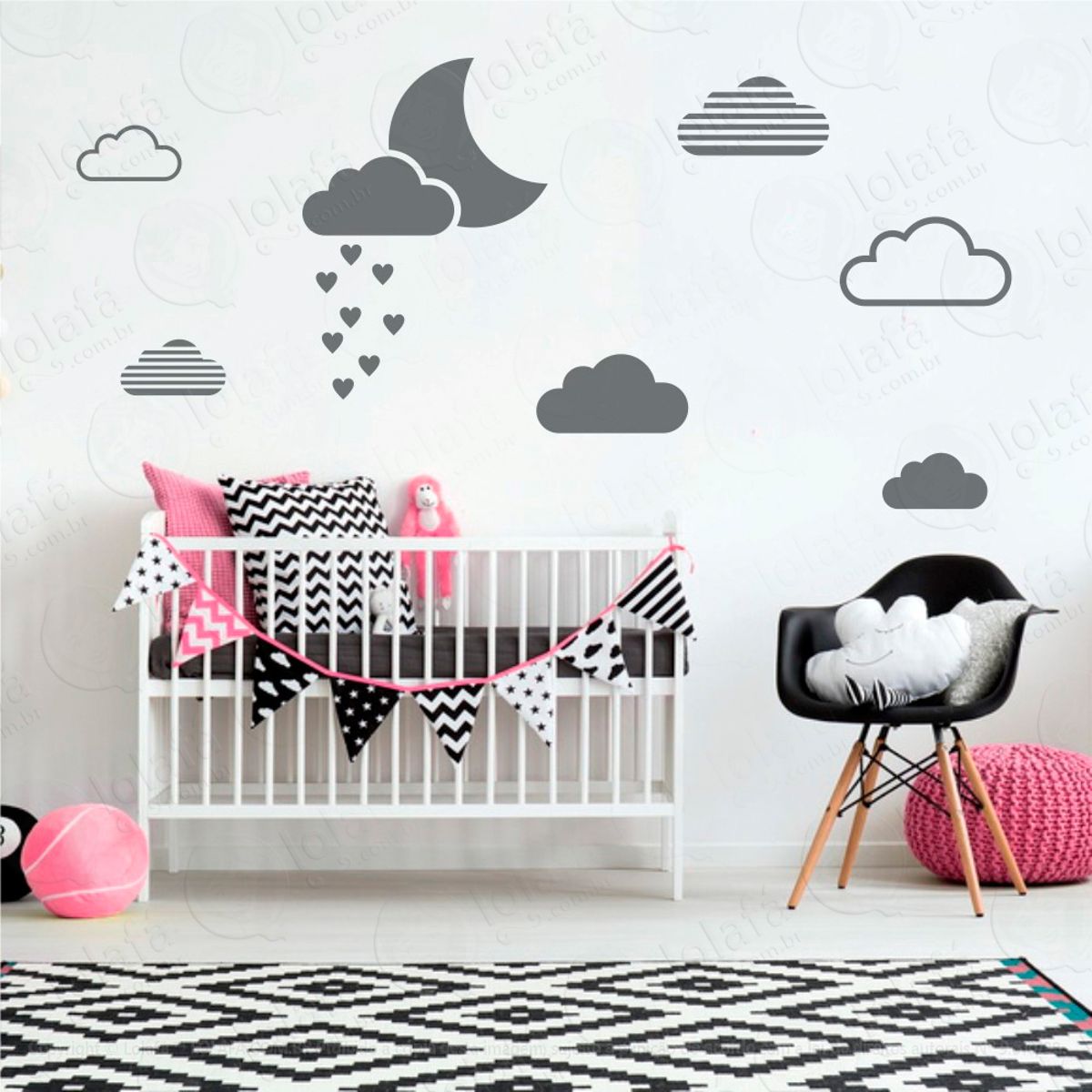 Adesivos Lua e Nuvens 15 Peças Adesivos para Quarto de Bebê Infantil Mod:233
