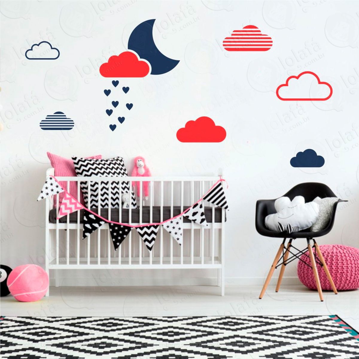 Adesivos Lua e Nuvens 15 Peças Adesivos para Quarto de Bebê Infantil Mod:234