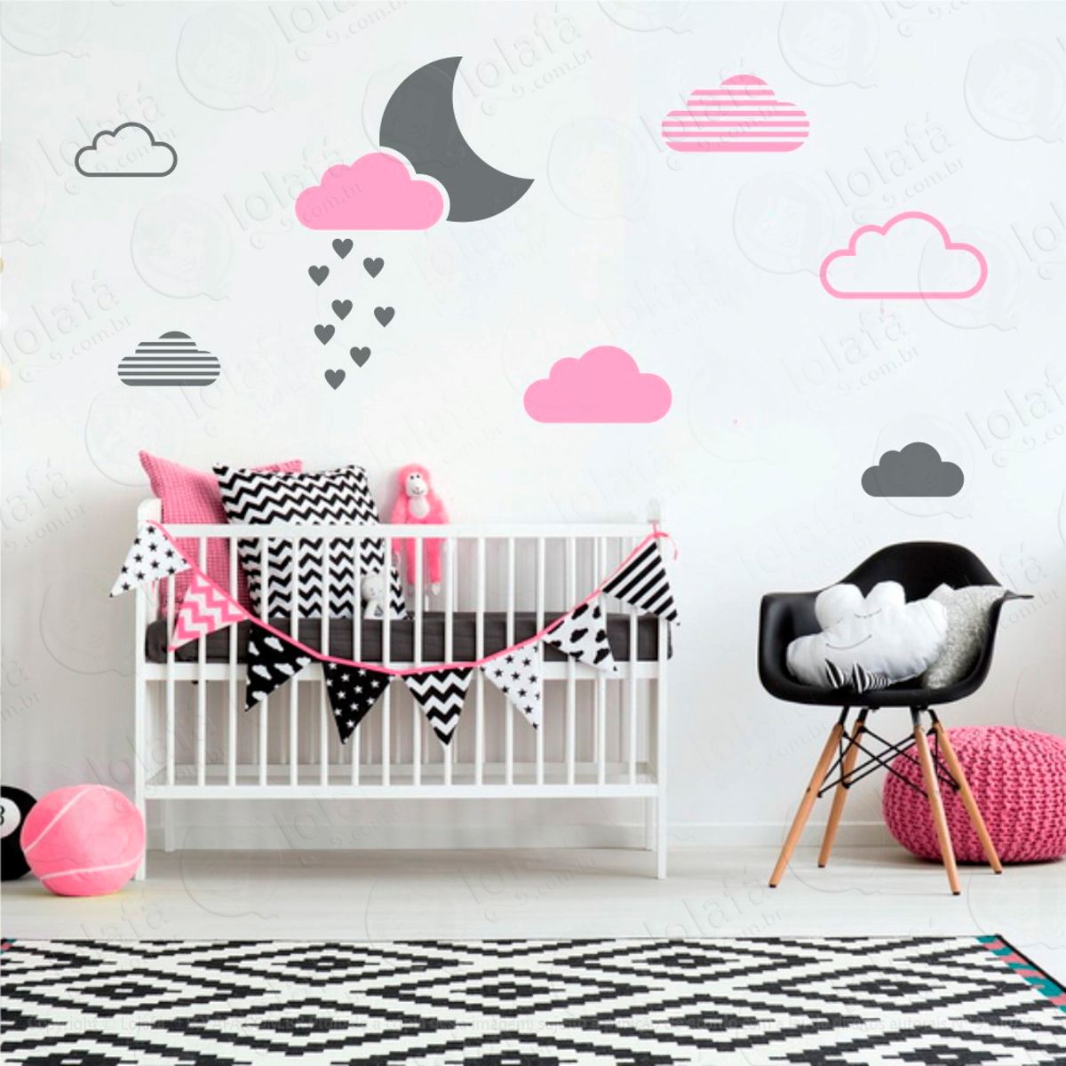 Adesivos Lua e Nuvens 15 Peças Adesivos para Quarto de Bebê Infantil Mod:235