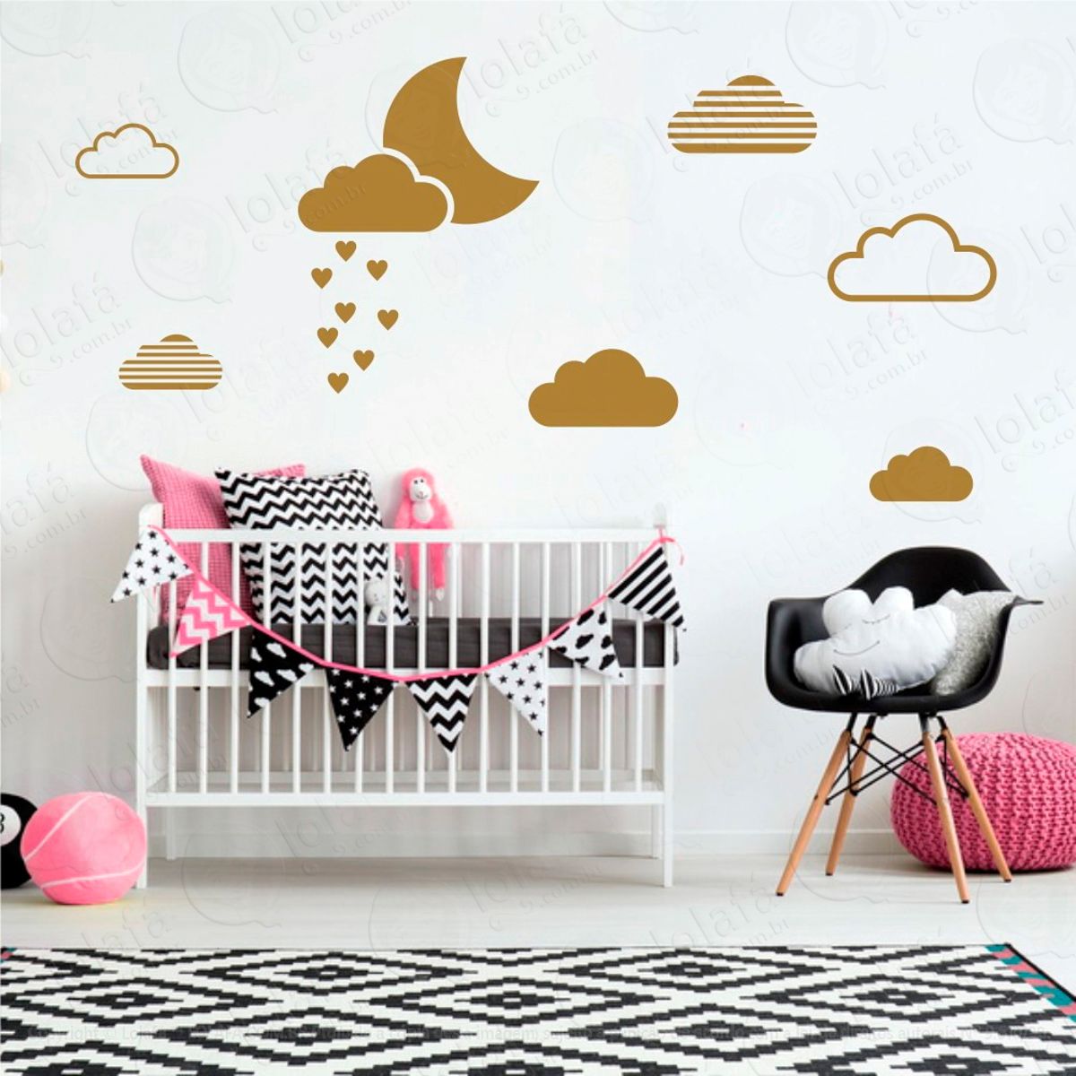 Adesivos Lua e Nuvens 15 Peças Adesivos para Quarto de Bebê Infantil Mod:236