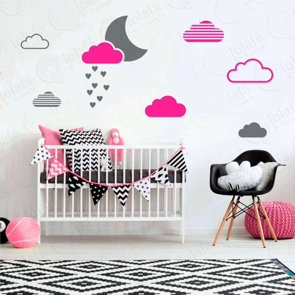 Adesivos Lua e Nuvens 15 Peças Adesivos para Quarto de Bebê Infantil Mod:237