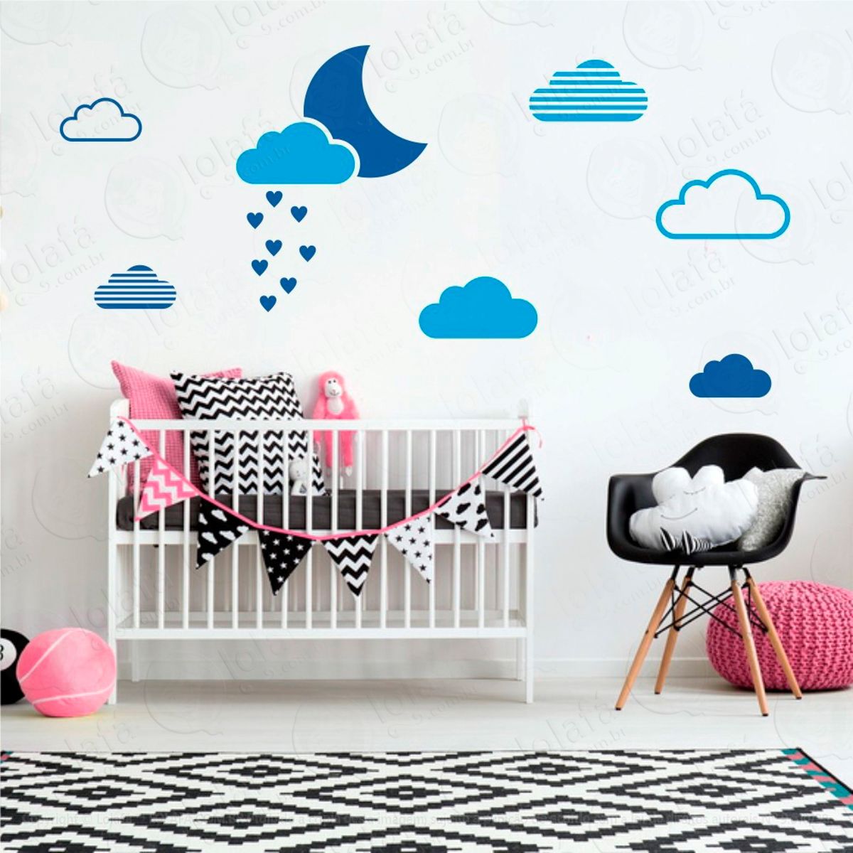 Adesivos Lua e Nuvens 15 Peças Adesivos para Quarto de Bebê Infantil Mod:238
