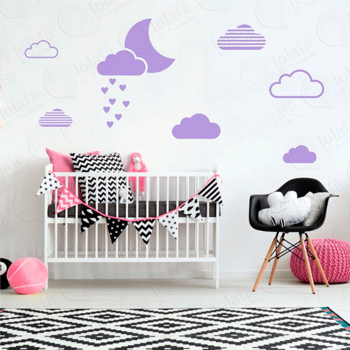 Adesivos Lua e Nuvens 15 Peças Adesivos para Quarto de Bebê Infantil Mod:240