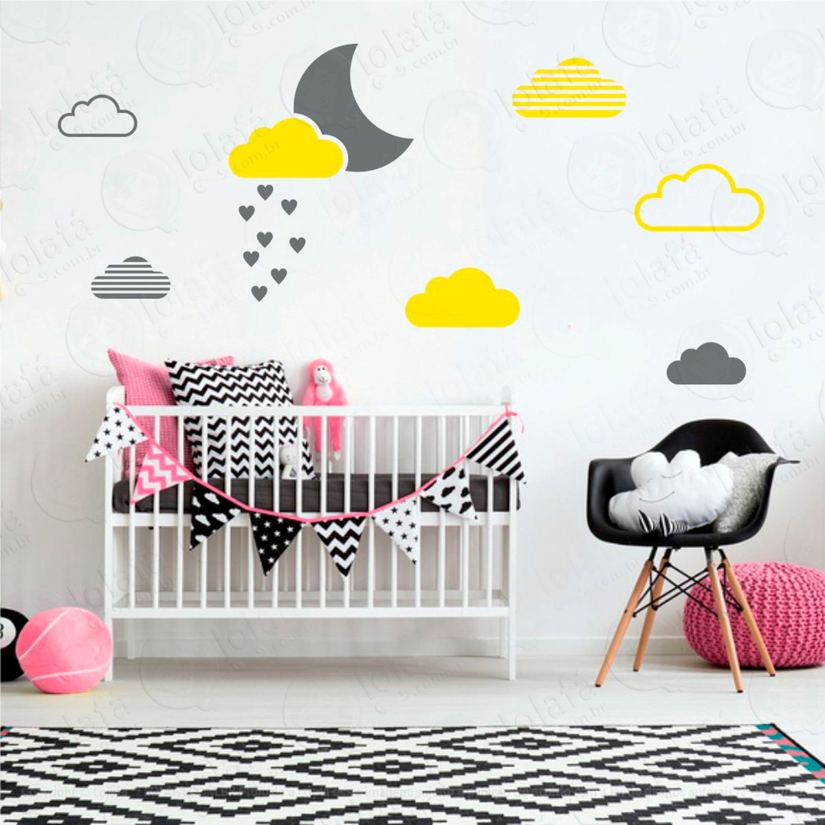 Adesivos Lua e Nuvens 15 Peças Adesivos para Quarto de Bebê Infantil Mod:241
