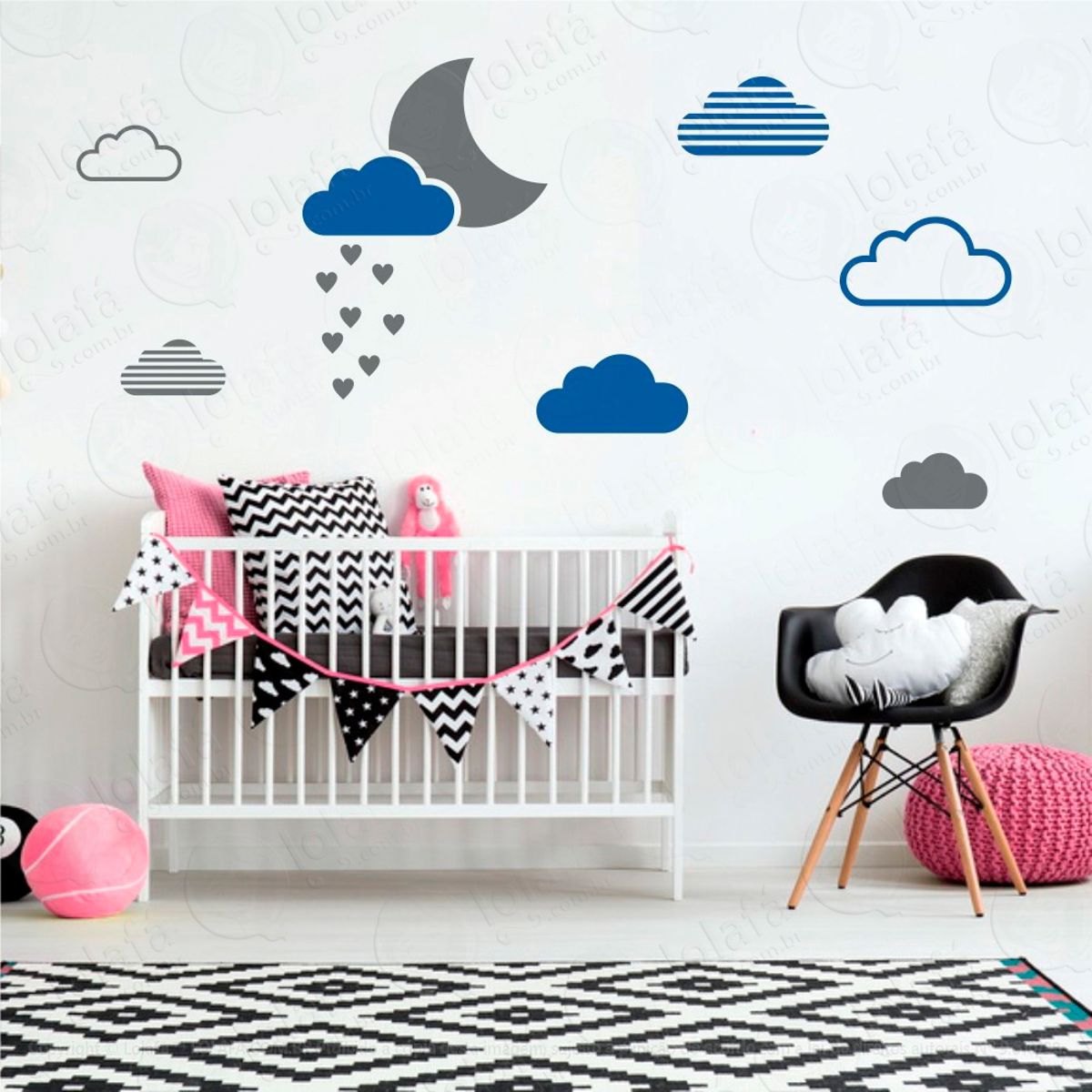 Adesivos Lua e Nuvens 15 Peças Adesivos para Quarto de Bebê Infantil Mod:242