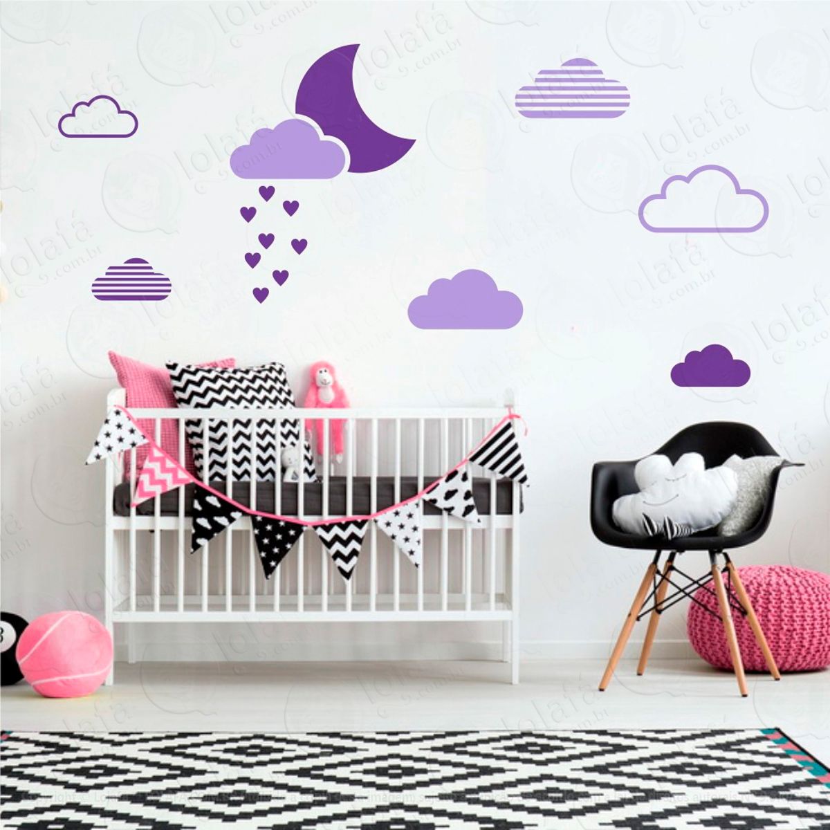 Adesivos Lua e Nuvens 15 Peças Adesivos para Quarto de Bebê Infantil Mod:243