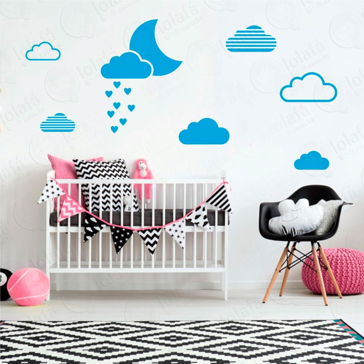 Adesivos Lua e Nuvens 15 Peças Adesivos para Quarto de Bebê Infantil Mod:244