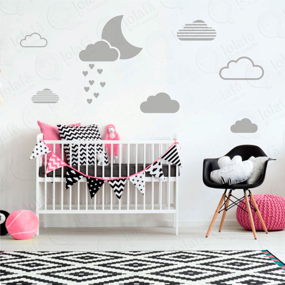 Adesivos Lua e Nuvens 15 Peças Adesivos para Quarto de Bebê Infantil Mod:245