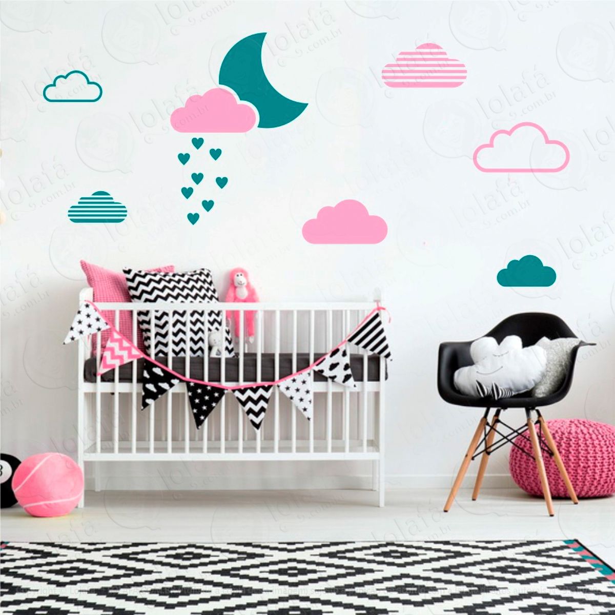 Adesivos Lua e Nuvens 15 Peças Adesivos para Quarto de Bebê Infantil Mod:246