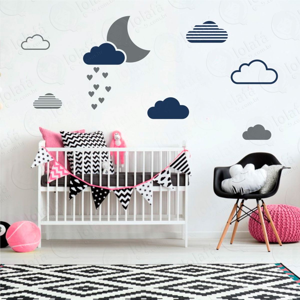 Adesivos Lua e Nuvens 15 Peças Adesivos para Quarto de Bebê Infantil Mod:247
