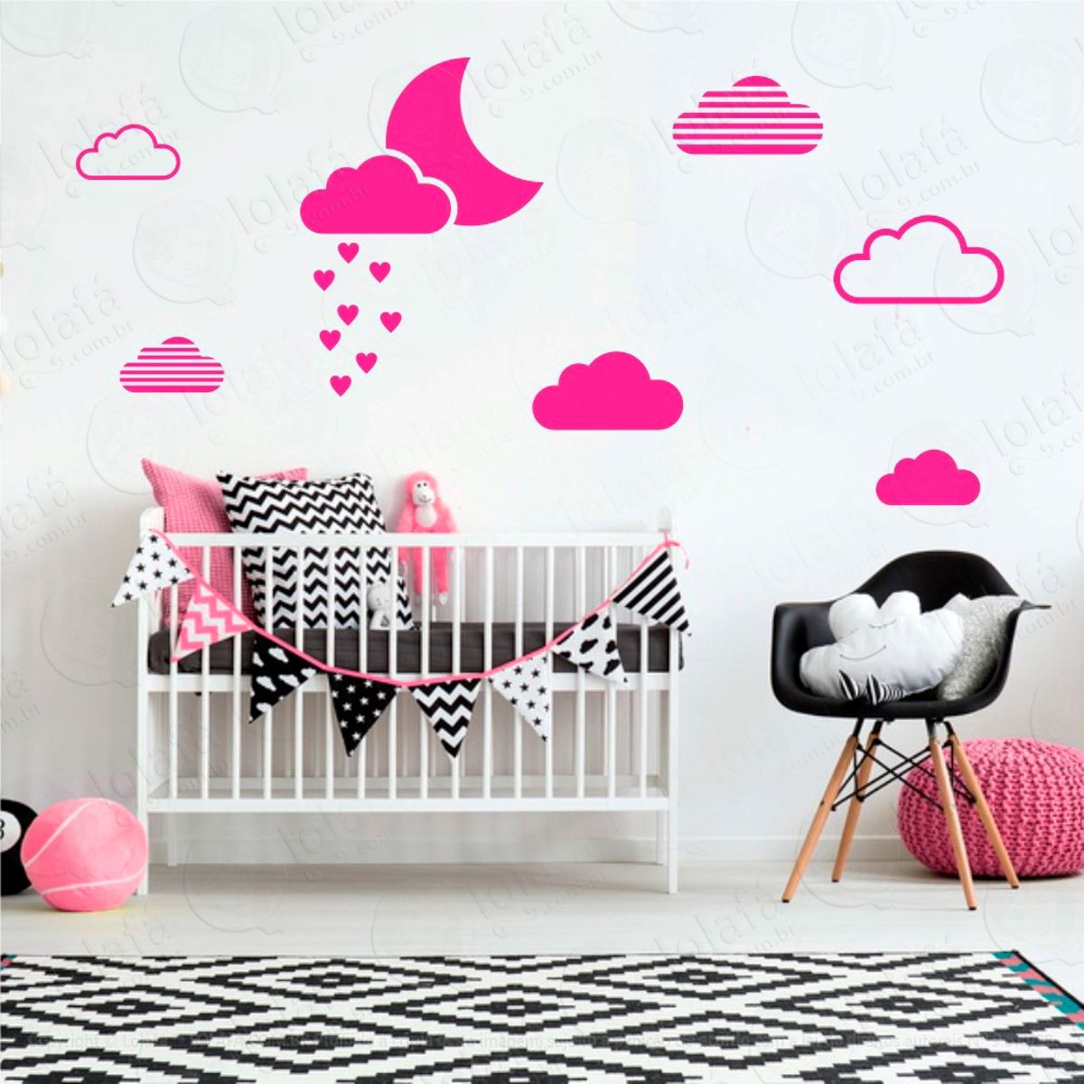 Adesivos Lua e Nuvens 15 Peças Adesivos para Quarto de Bebê Infantil Mod:248