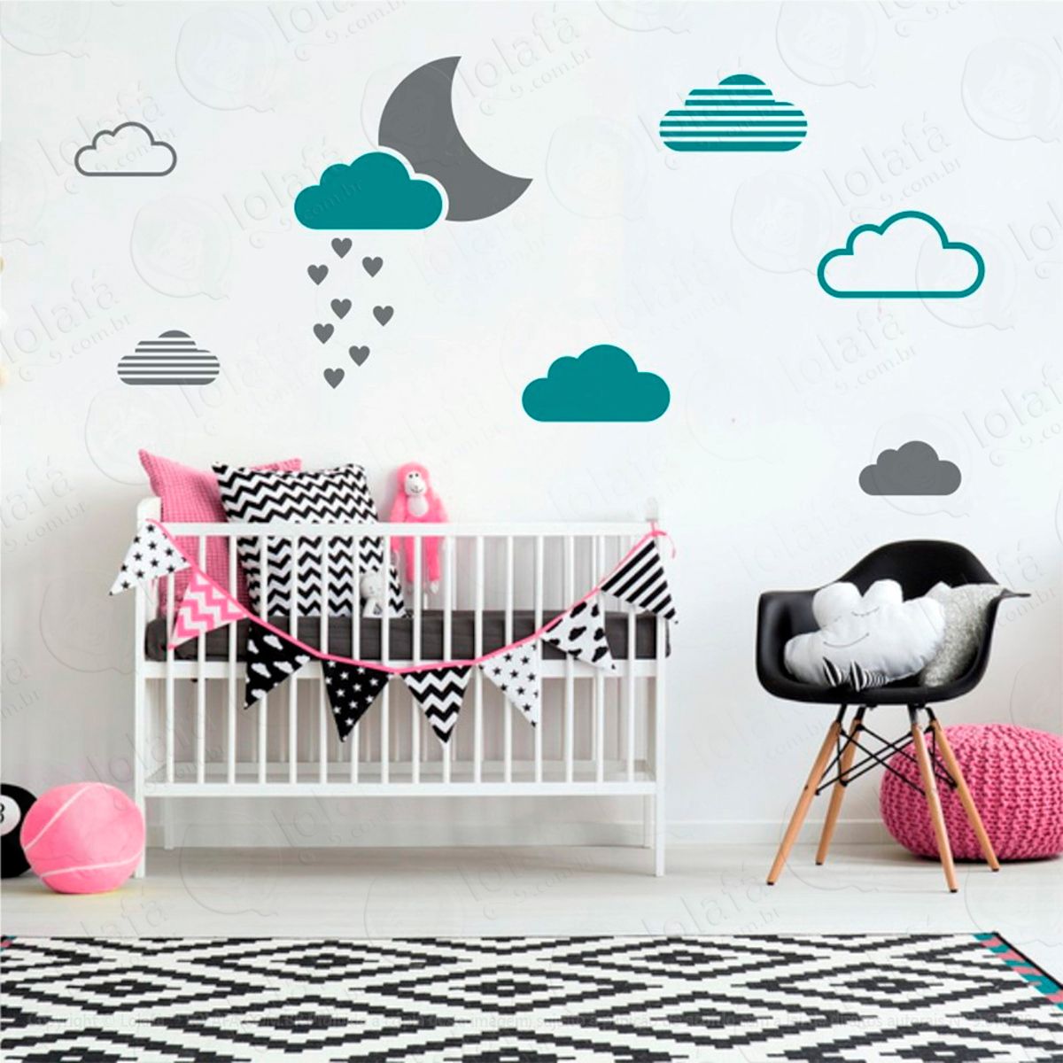 Adesivos Lua e Nuvens 15 Peças Adesivos para Quarto de Bebê Infantil Mod:249