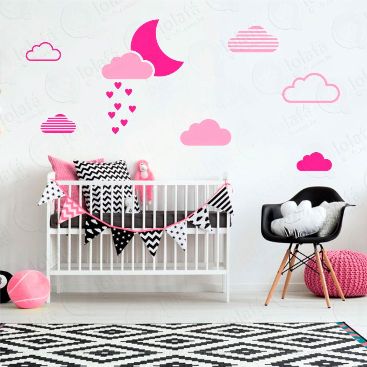 Adesivos Lua e Nuvens 15 Peças Adesivos para Quarto de Bebê Infantil Mod:251