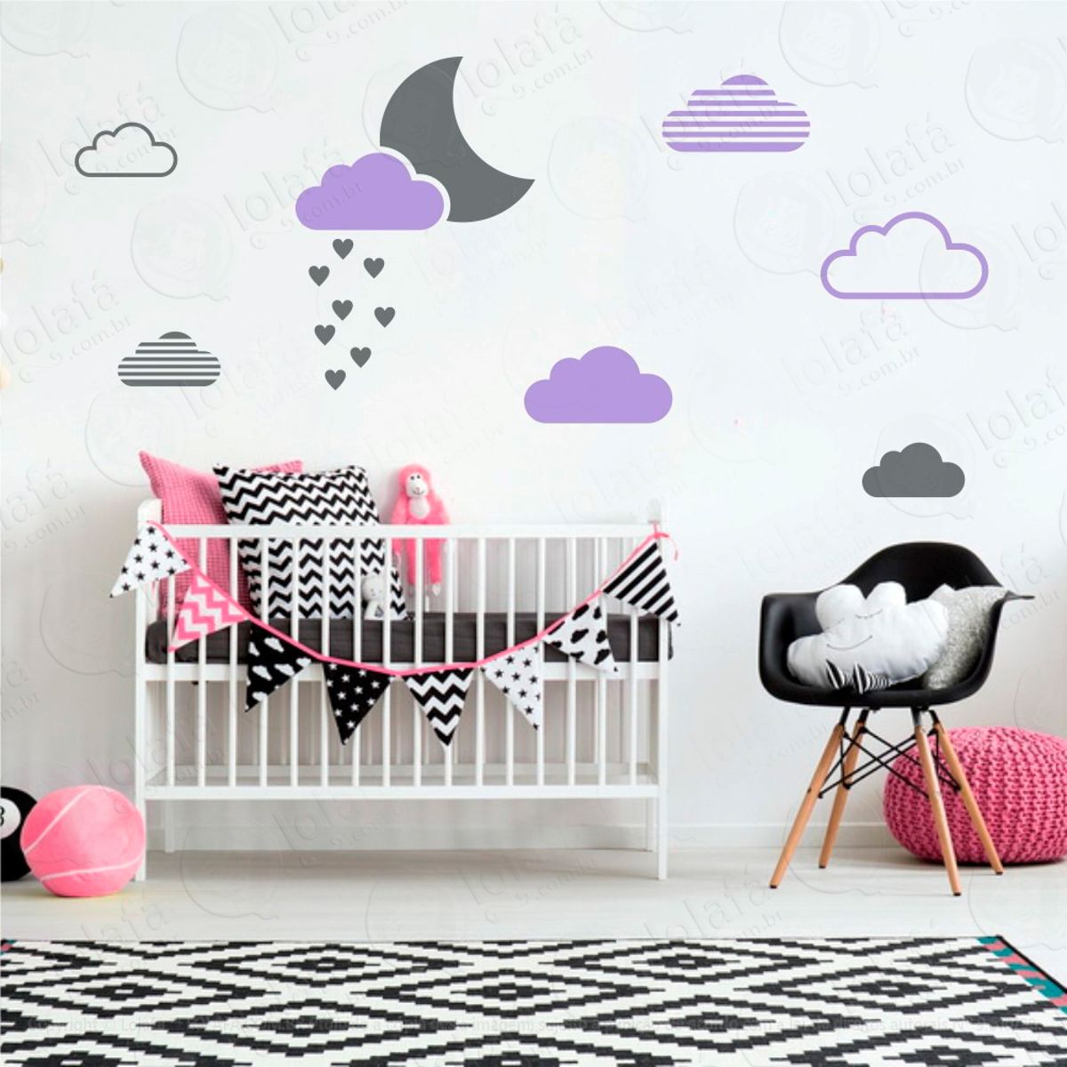 Adesivos Lua e Nuvens 15 Peças Adesivos para Quarto de Bebê Infantil Mod:252