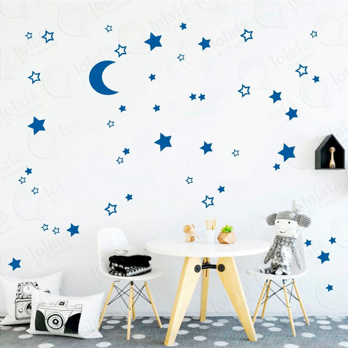 Adesivos Lua e Estrelas 66 Peças Adesivos para Quarto de Bebê Infantil Mod:283