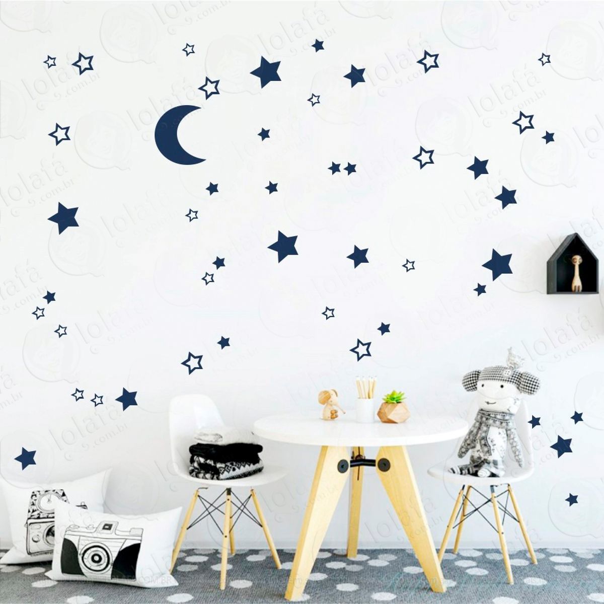 Adesivos Lua e Estrelas 66 Peças Adesivos para Quarto de Bebê Infantil Mod:284
