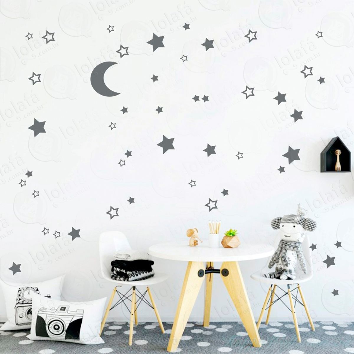 Adesivos Lua e Estrelas 66 Peças Adesivos para Quarto de Bebê Infantil Mod:285