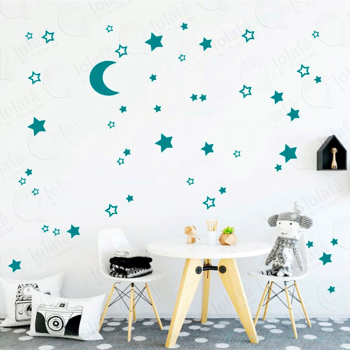 Adesivos Lua e Estrelas 66 Peças Adesivos para Quarto de Bebê Infantil Mod:286