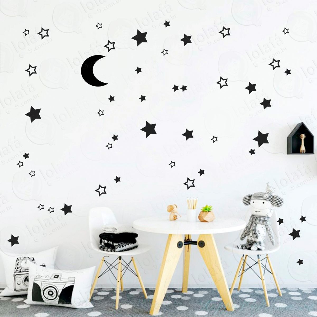 Adesivos Lua e Estrelas 66 Peças Adesivos para Quarto de Bebê Infantil Mod:287
