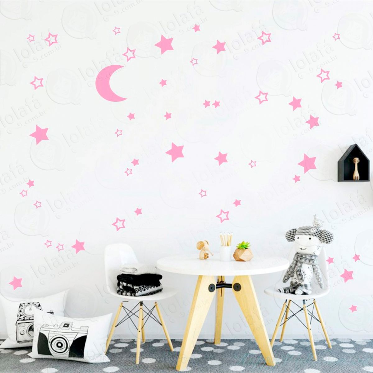 Adesivos Lua e Estrelas 66 Peças Adesivos para Quarto de Bebê Infantil Mod:288