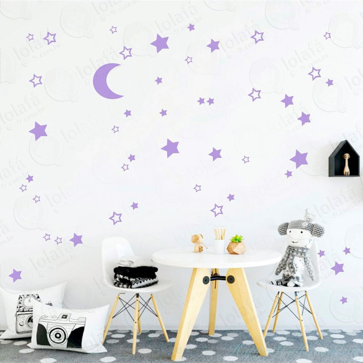 Adesivos Lua e Estrelas 66 Peças Adesivos para Quarto de Bebê Infantil Mod:289