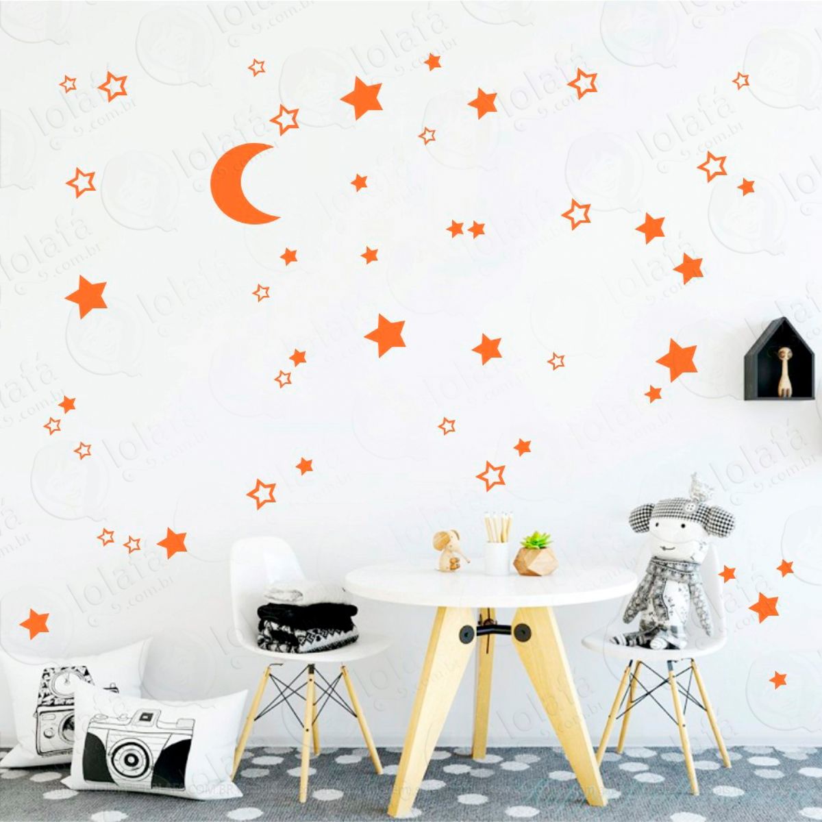 Adesivos Lua e Estrelas 66 Peças Adesivos para Quarto de Bebê Infantil Mod:290
