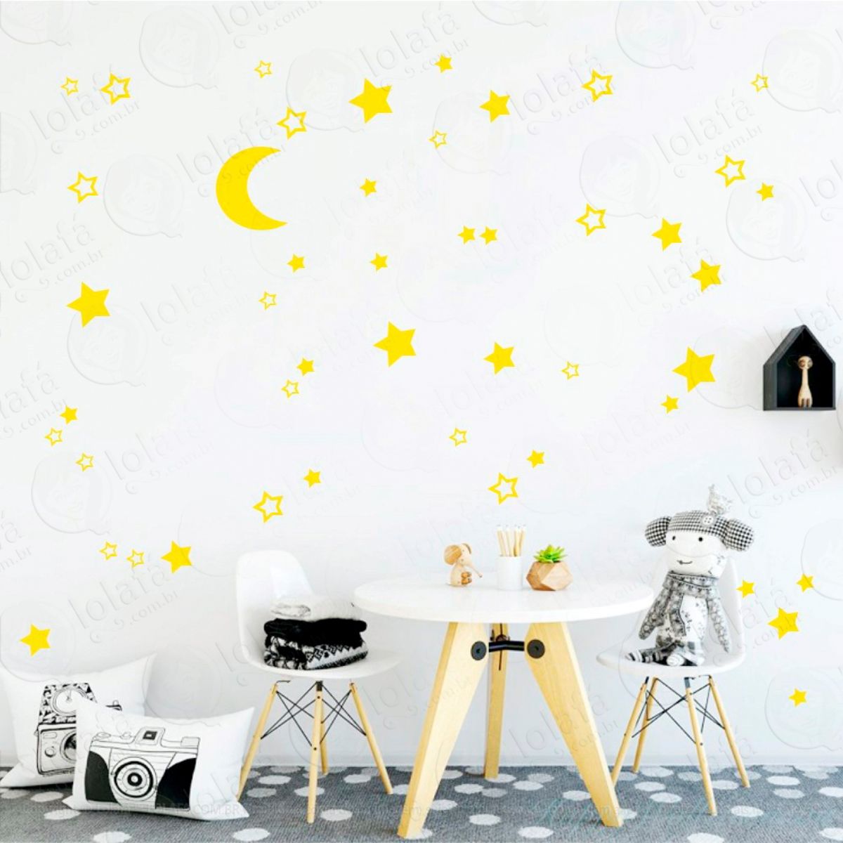 Adesivos Lua e Estrelas 66 Peças Adesivos para Quarto de Bebê Infantil Mod:291