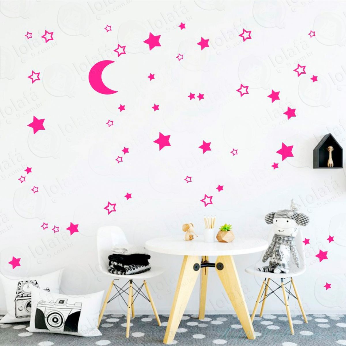Adesivos Lua e Estrelas 66 Peças Adesivos para Quarto de Bebê Infantil Mod:292