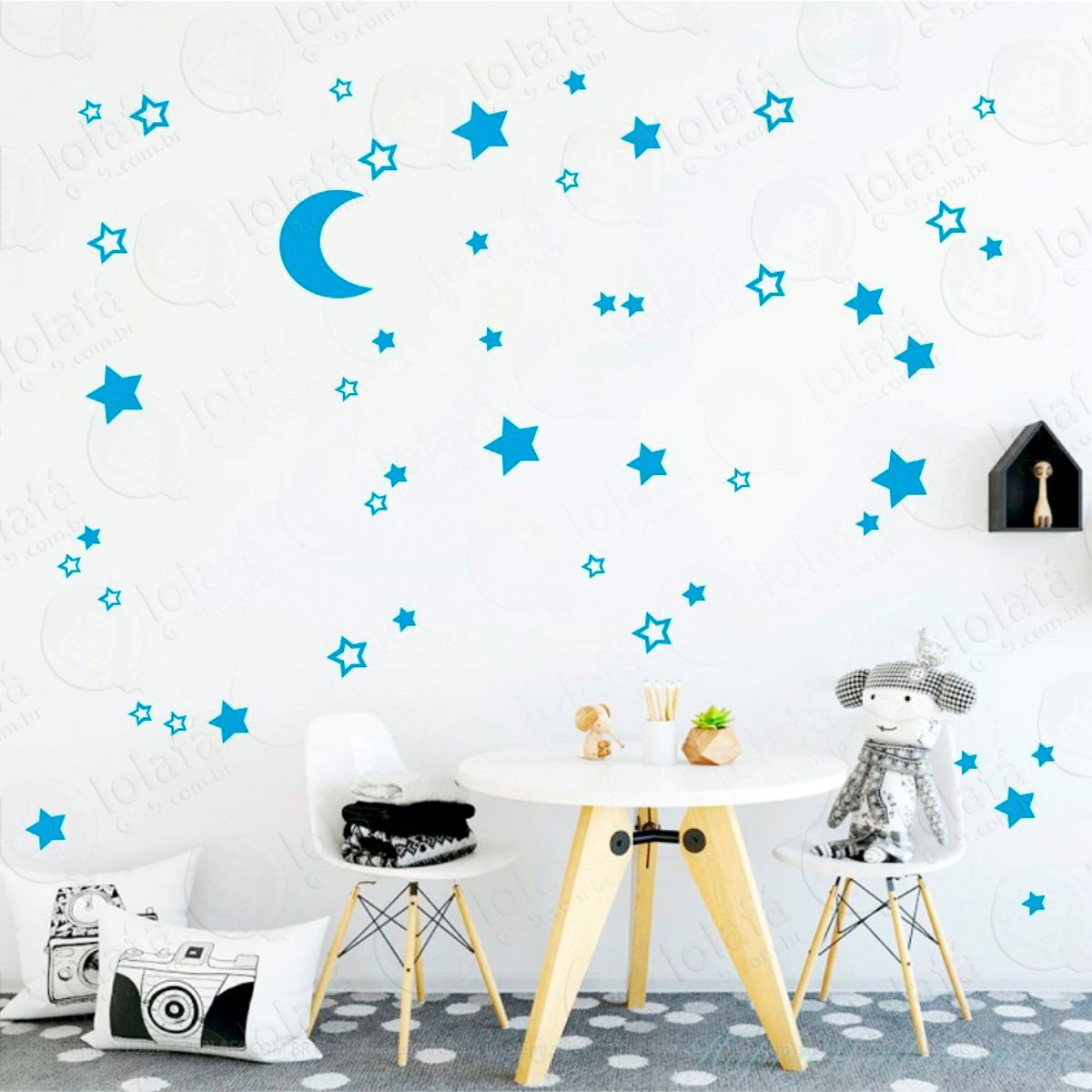 Adesivos Lua e Estrelas 66 Peças Adesivos para Quarto de Bebê Infantil Mod:293